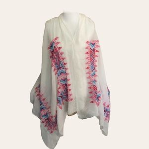 NWT Gap large Scarf cross stitch off white red pink and royal blue cotton mix